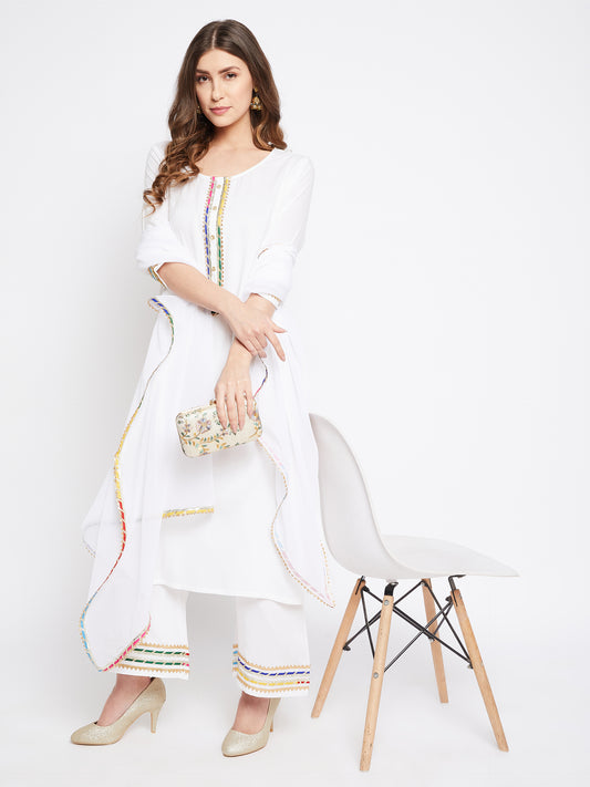 Zari Border Kurta Palazzo Dupatta Set