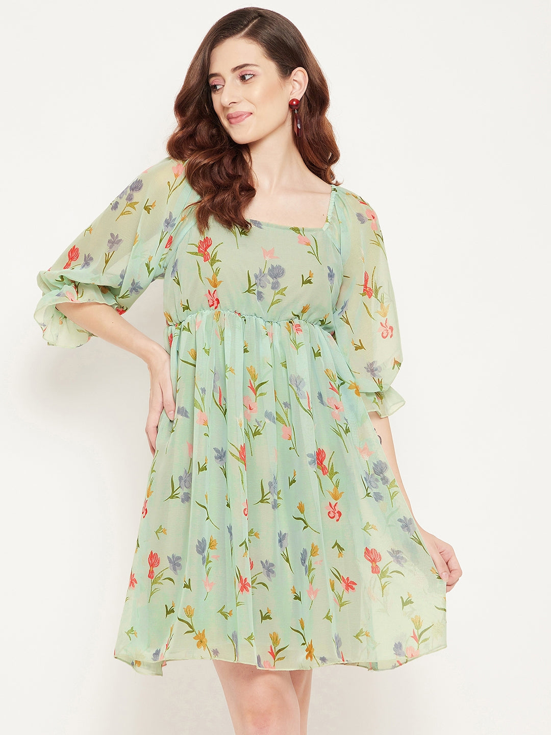 Women Fit and Flare Green Dress