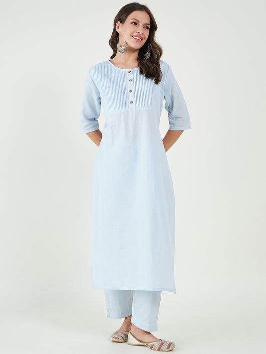 Blue Cotton Kurta Pant Set