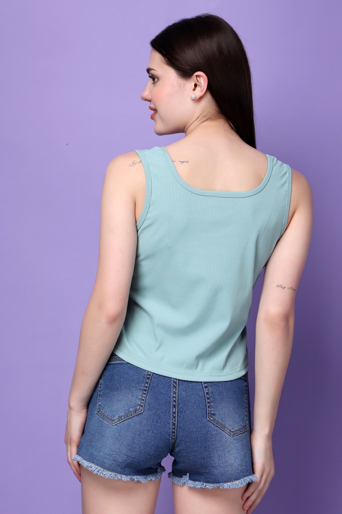 Mint Green Sleeveless Solid Cotton Top