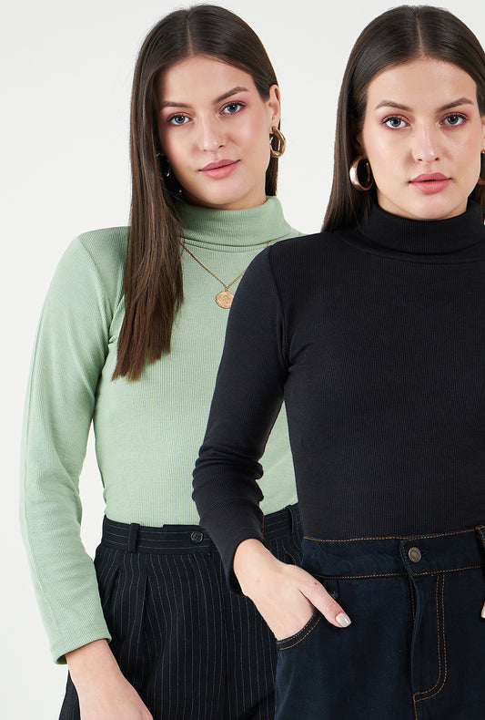 Pack Of 2 Turtle Neck Cotton Tops