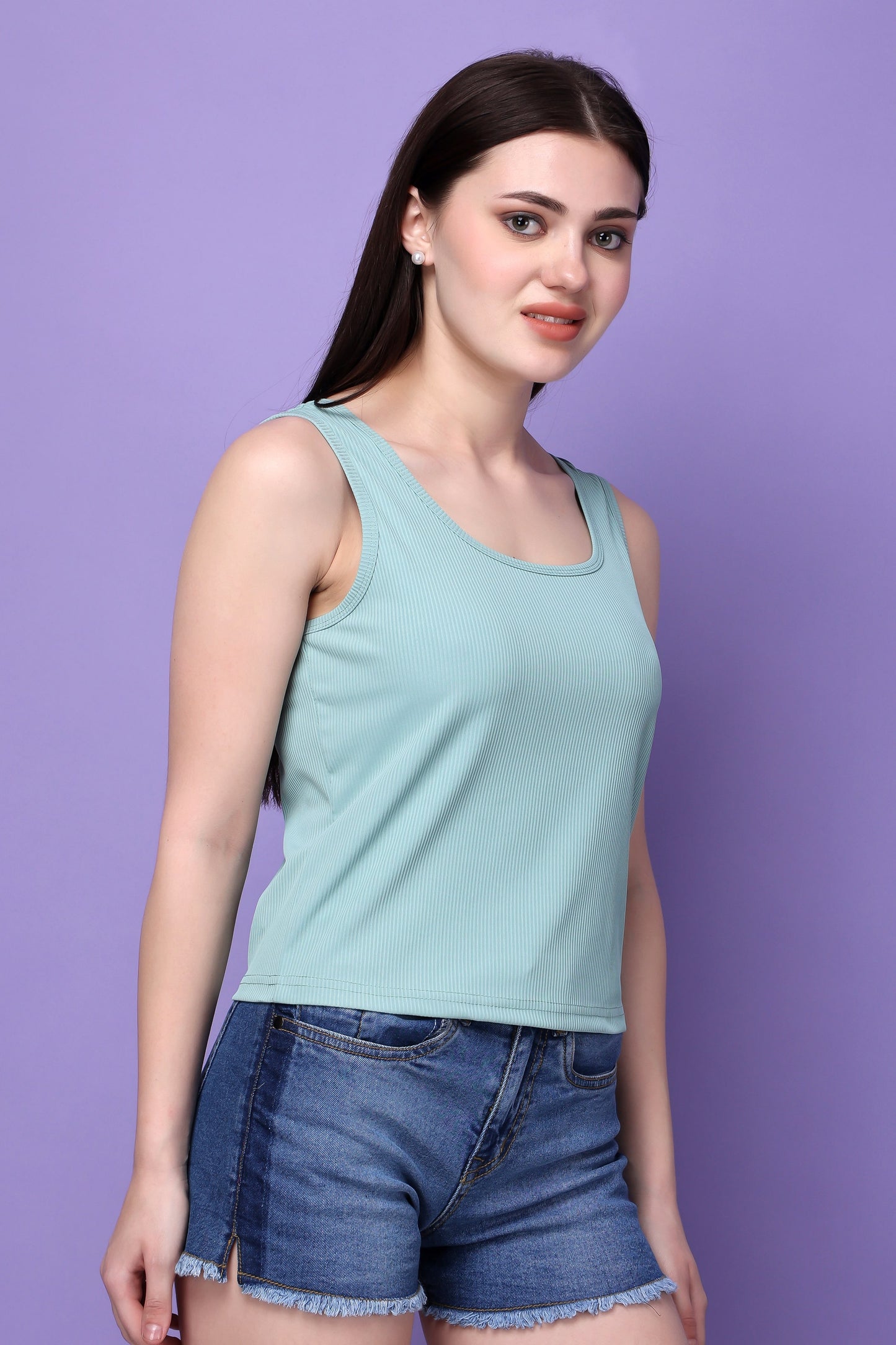 Mint Green Sleeveless Solid Cotton Top