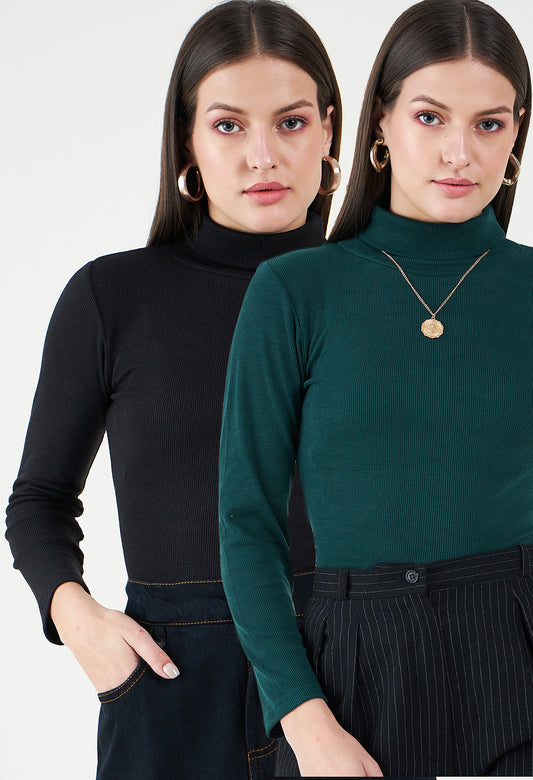 Pack Of 2 Turtle Neck Cotton Tops