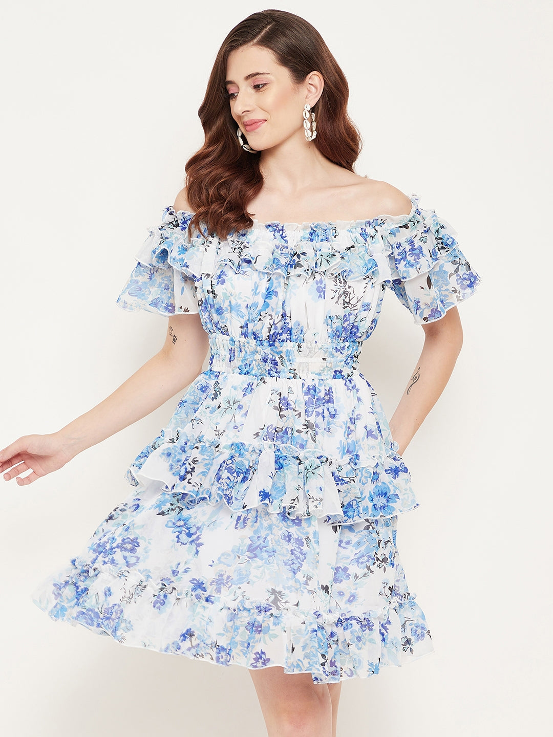 Off the cheap shoulder ruffle dress