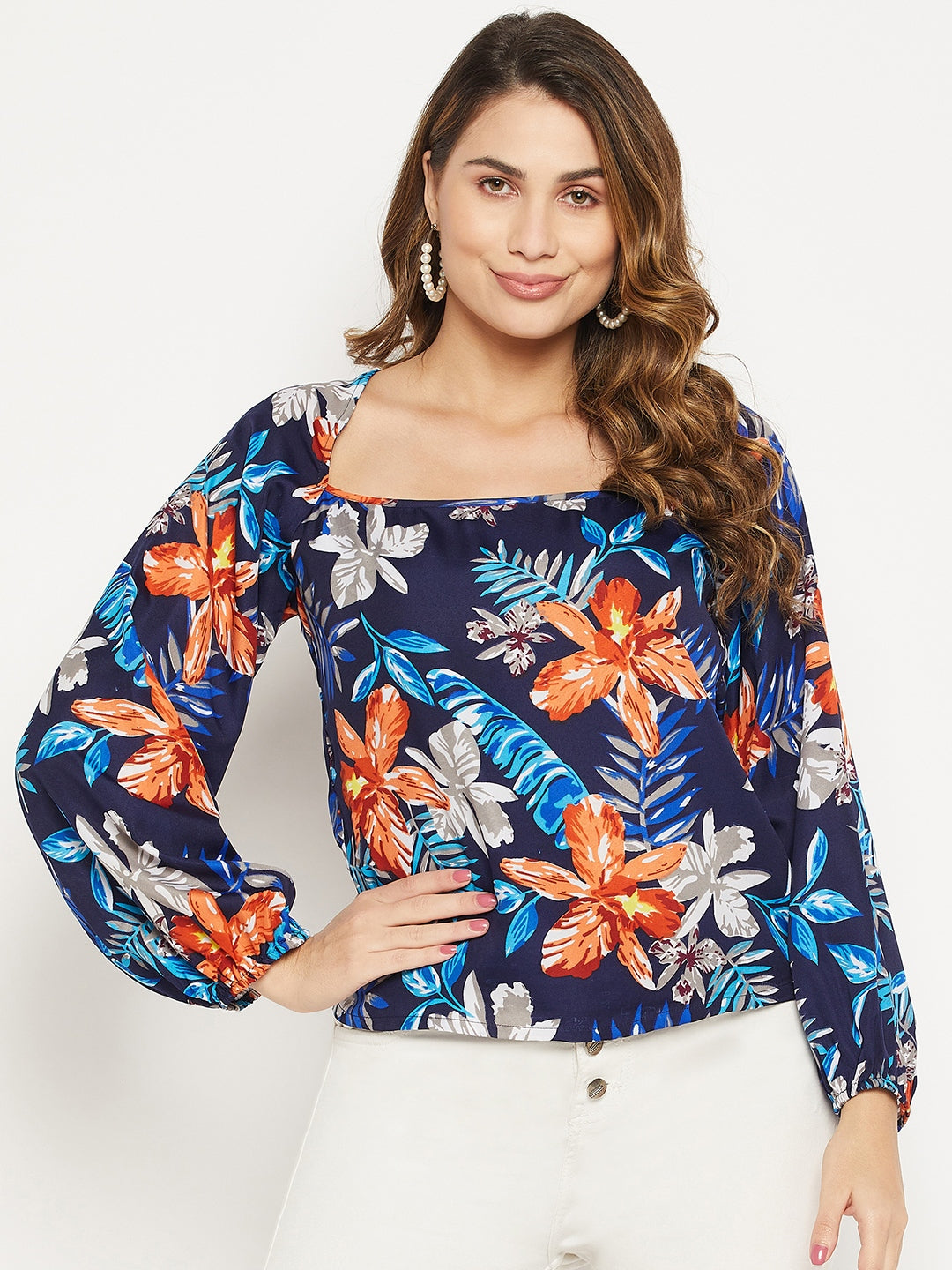 Floral Printed Puff Sleeve Blouson Top