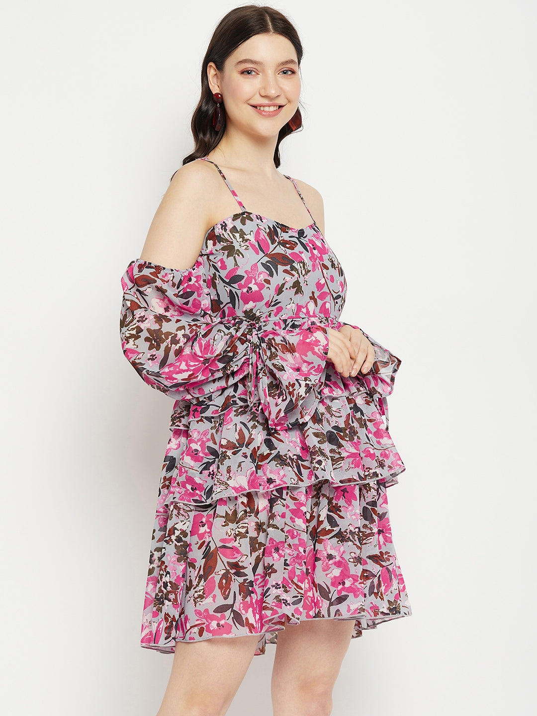 Floral print cold shoulder dress best sale