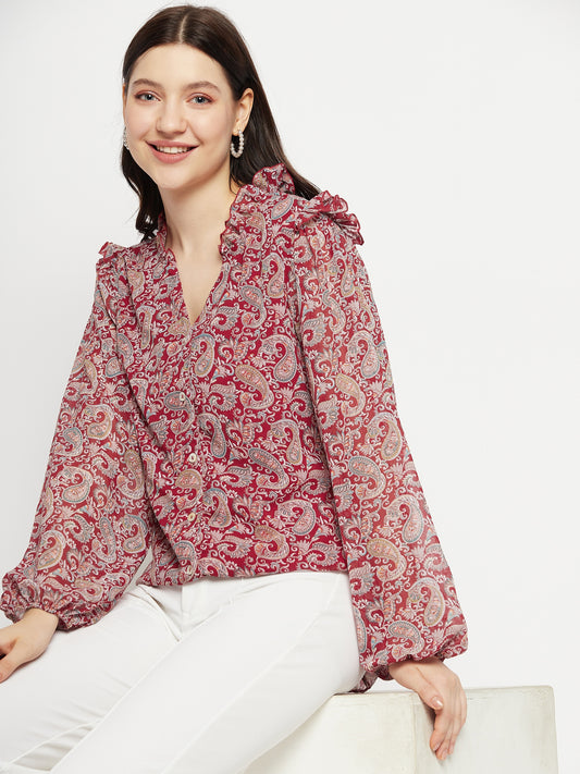 Paisley Printed Smart Opaque Georgette Casual Shirt