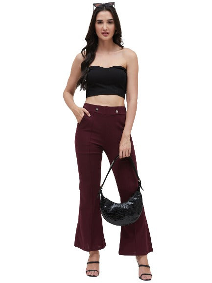 Wine Boot Cut Solid Trouser