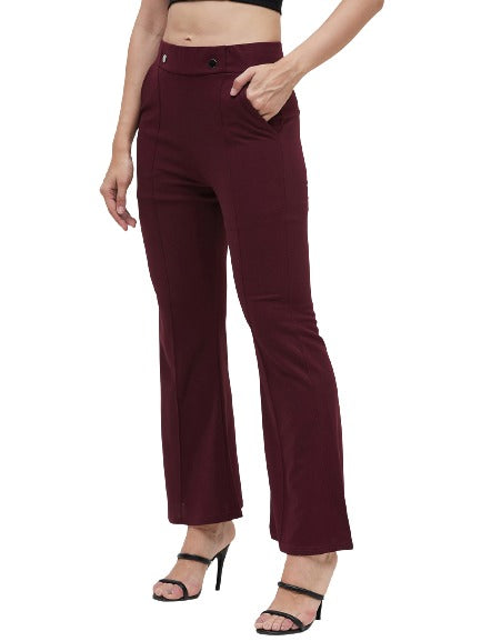 Wine Boot Cut Solid Trouser