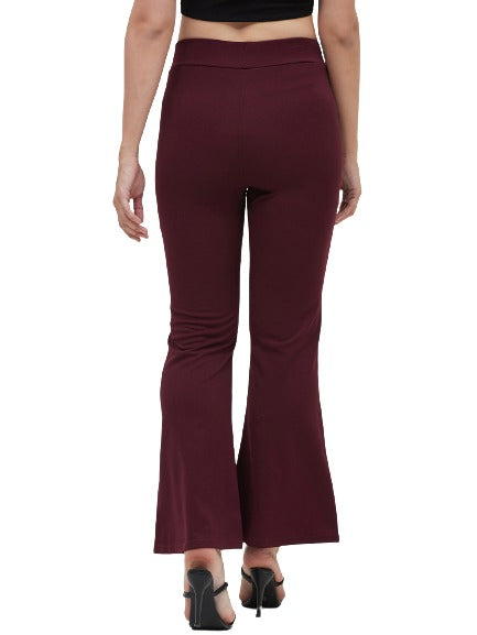 Wine Boot Cut Solid Trouser