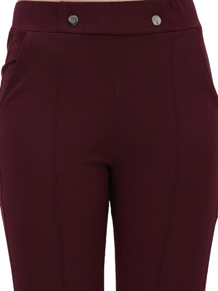 Wine Boot Cut Solid Trouser