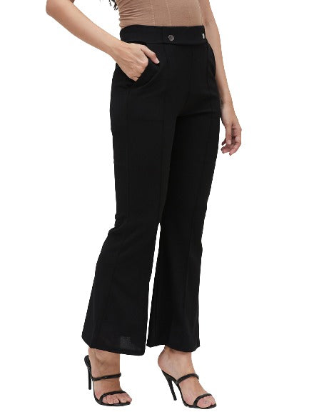 Black Boot Cut Solid Trouser