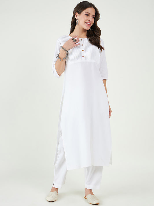 white Cotton kurta pant set