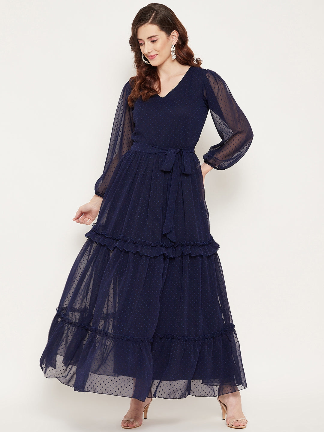 Navy Blue Silk Maxi Indo Western Wear Dress Get Extra 10% Discount on –  Dailybuyys