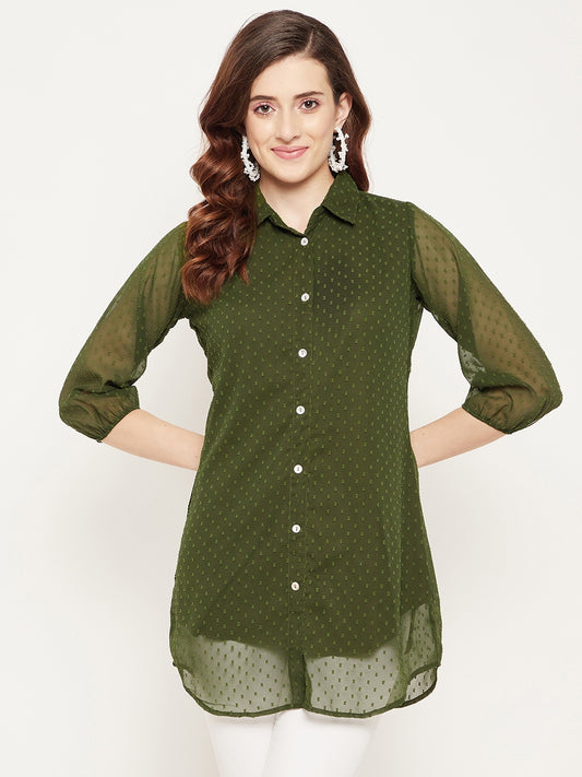 Olive Green Shirt Collar Tunic