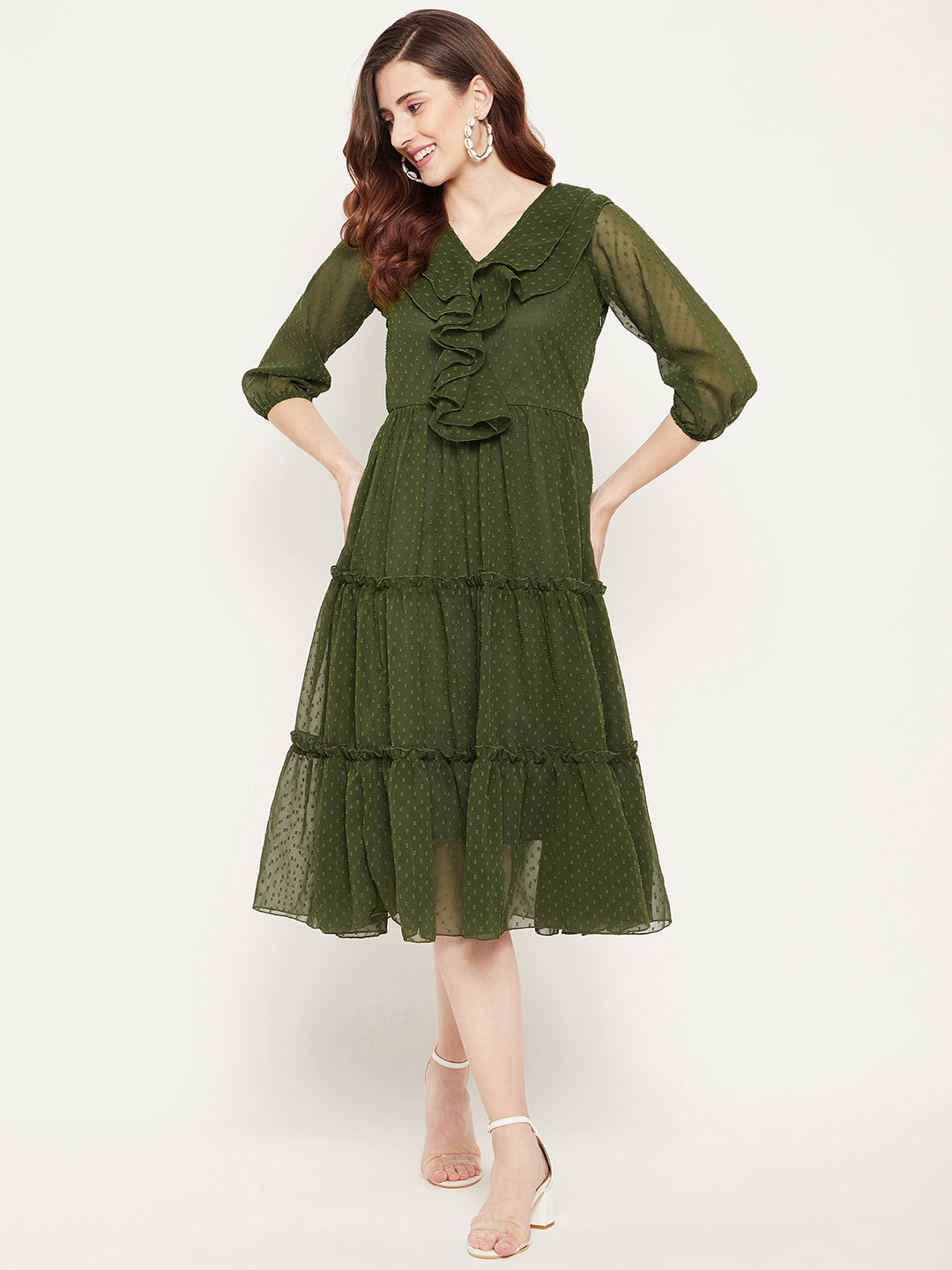 Marina Sleeveless Halter Mock Neck Smocked Pleated Crepe Chiffon A-Line  Midi Dress | Dillard's