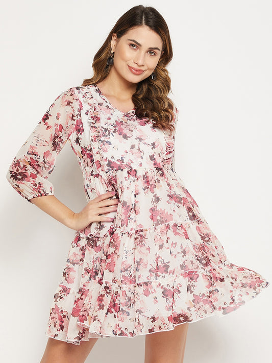 White Floral Georgette Dress