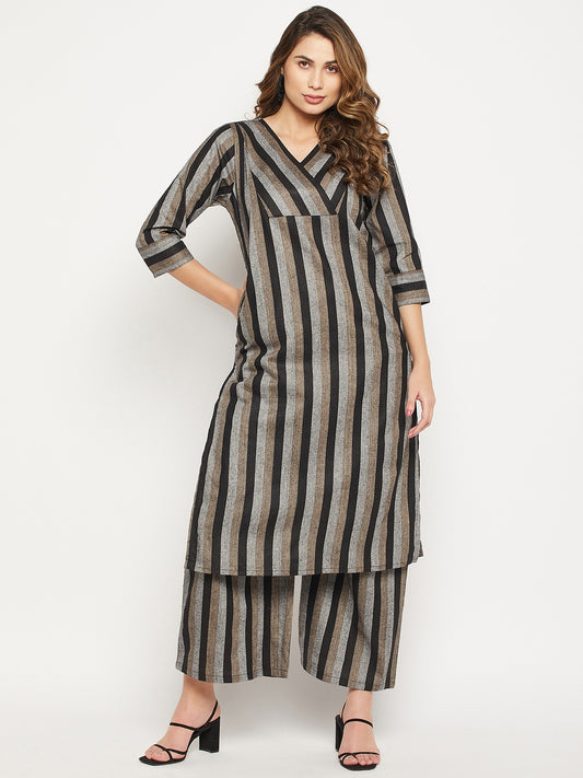 Striped Pure Cotton Straight Kurta With Palazzos