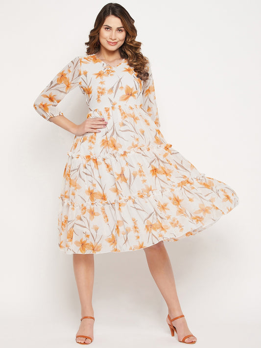 Floral print Georgette A-Line Dress