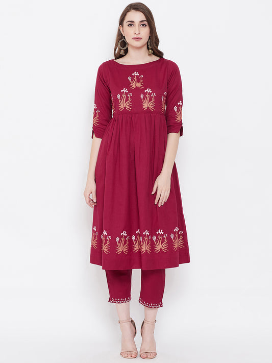 Cotton Block Print Kurta and Pant Set (Sku-BLMD9906).