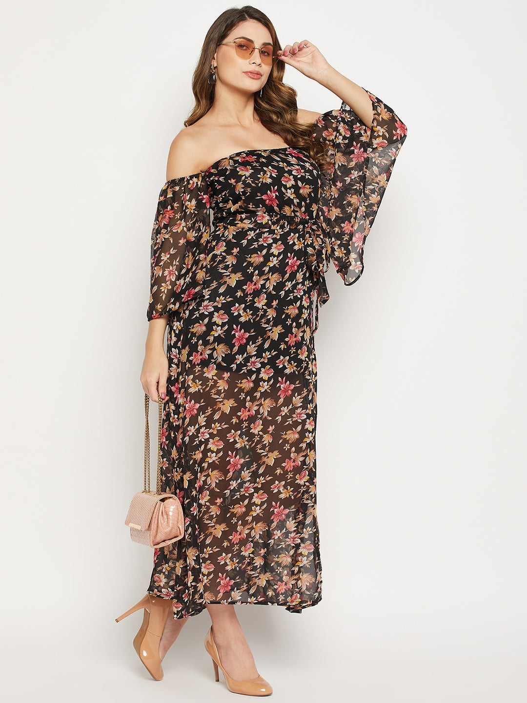 Floral Off-Shoulder Georgette Maxi Dress