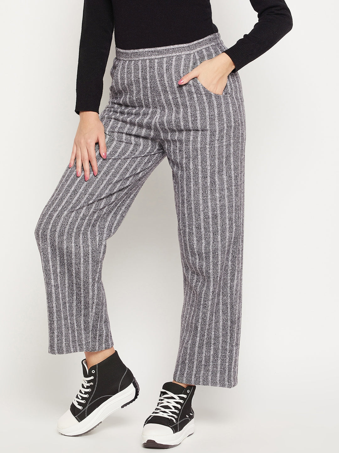 SHOWOFF Black Relaxed Fit High Rise Trousers