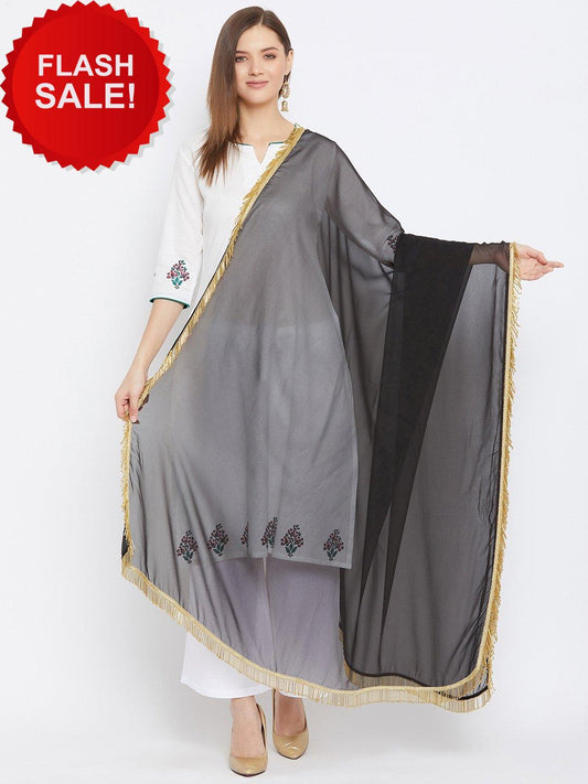 Embellished Pipes Latkan Border Black Dupatta.