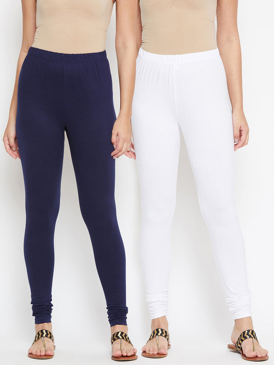 White & Navy Blue Churidar Legging Combo (Sku- LEGCO12956).