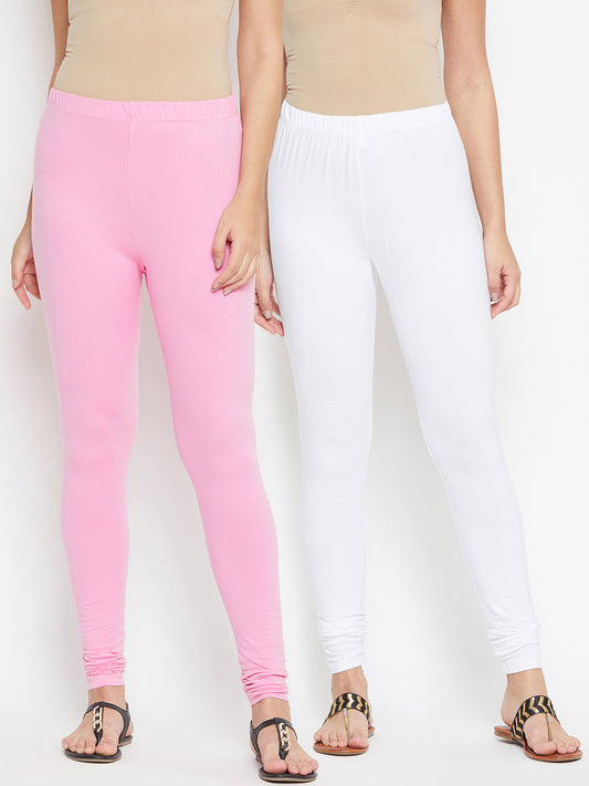 White and Pink Churidar Legging Combo (LEGCO12957).