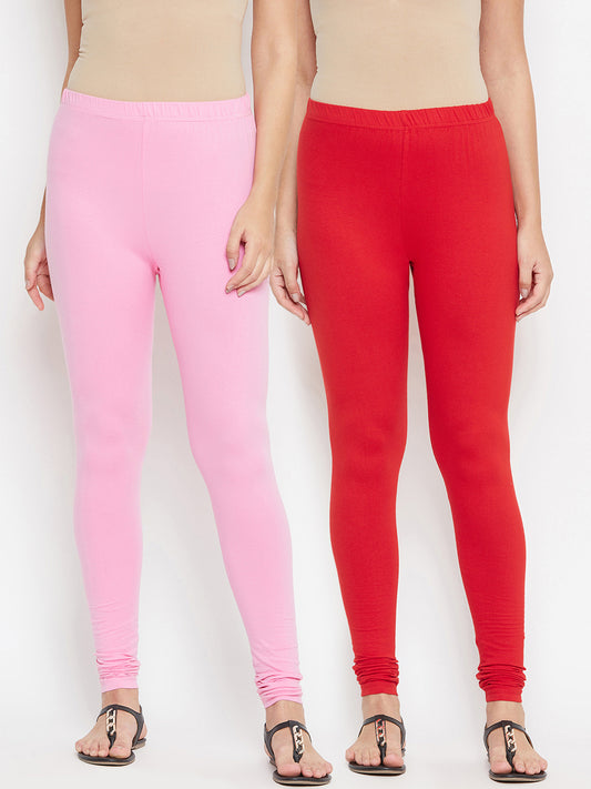 Red and Pink Churidar Legging Combo (Sku- BLLEGCO12958).