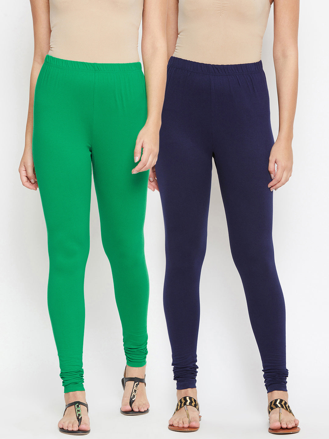 Combo of Solid Color Lycra Leggings in Blue and Green : BNJ766