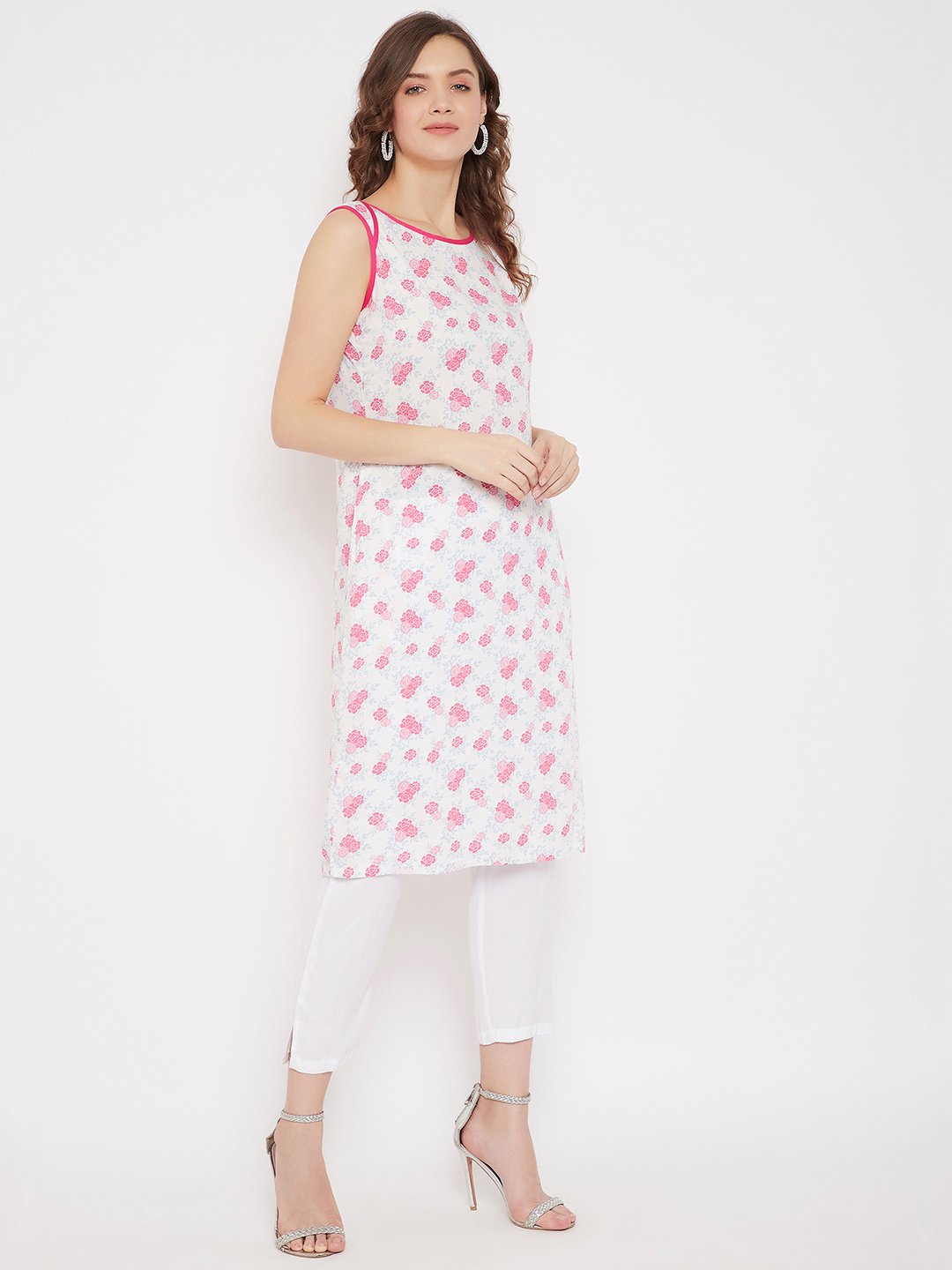 Floral Printed Tunic & White Trouser Set (Sku- BLMD21SP27).