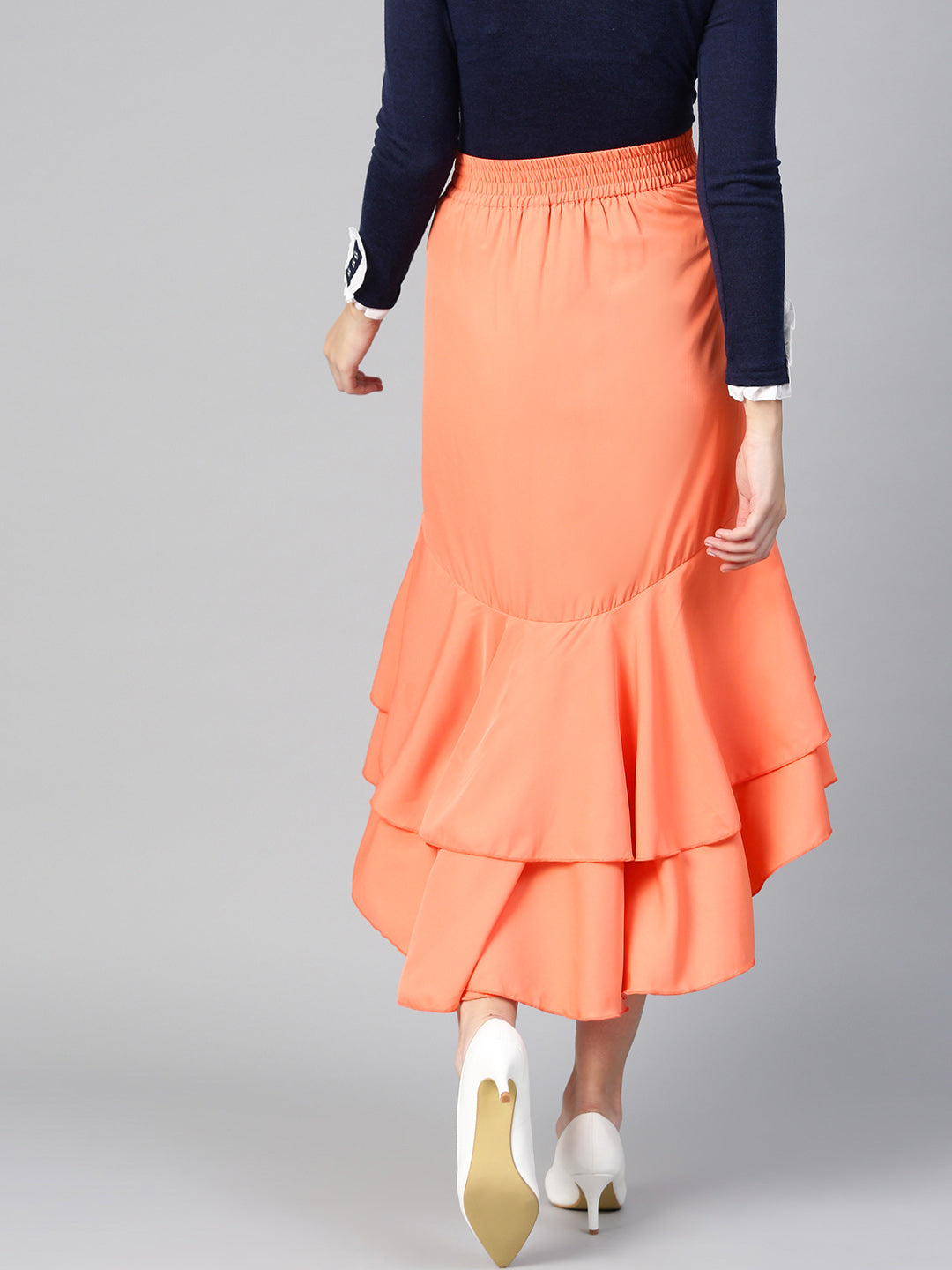 Coral Long Ruffle High Low Skirt (Sku-BLMG12802).