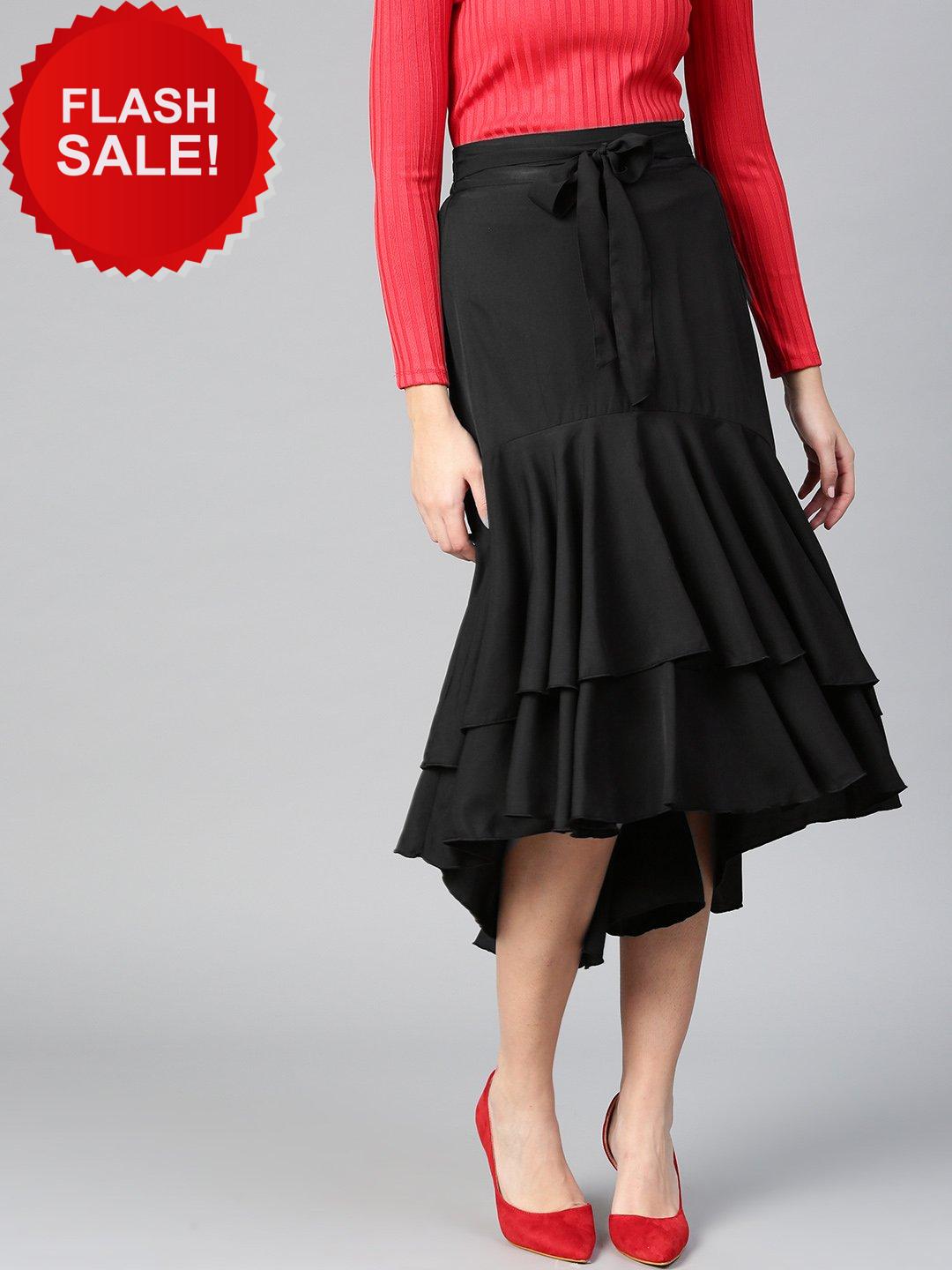 Full length clearance black ruffle skirt