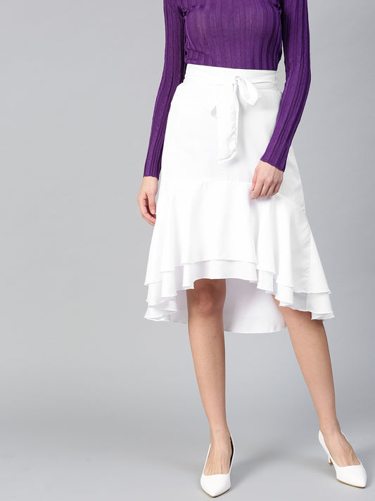 White Ruffled High Low Skirt (Sku- BLMG12810).