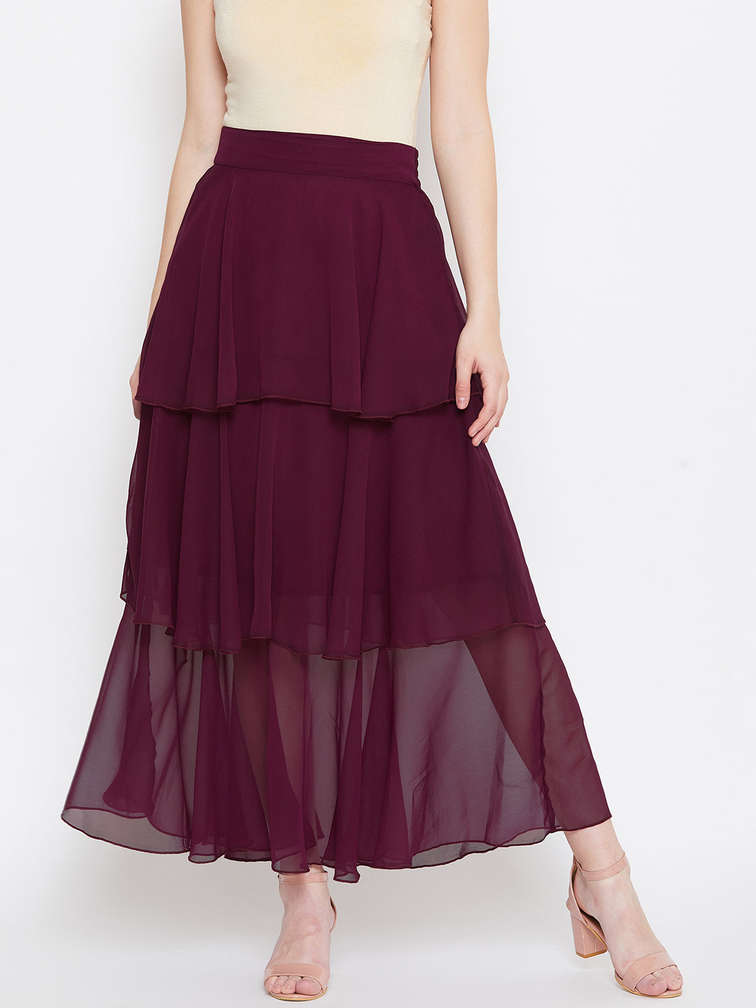 Maroon ruffle outlet skirt