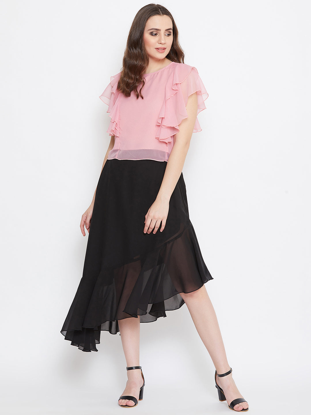 Black Asymmetrical Ruffled Skirt (Sku- BLMG20219).