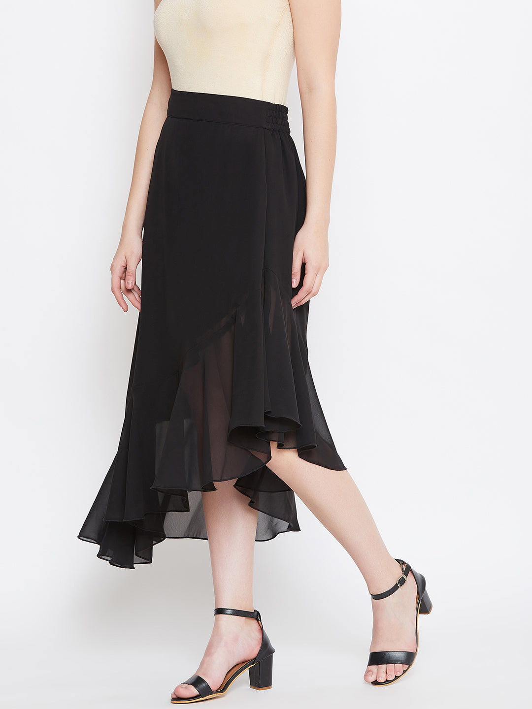 Black Asymmetrical Ruffled Skirt (Sku- BLMG20219).