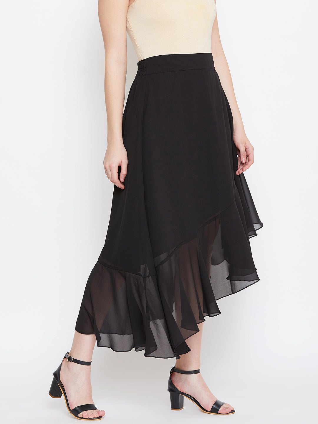 Black Asymmetrical Ruffled Skirt (Sku- BLMG20219).