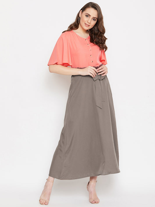 V-Neck Front Button Top & Skirt Set.