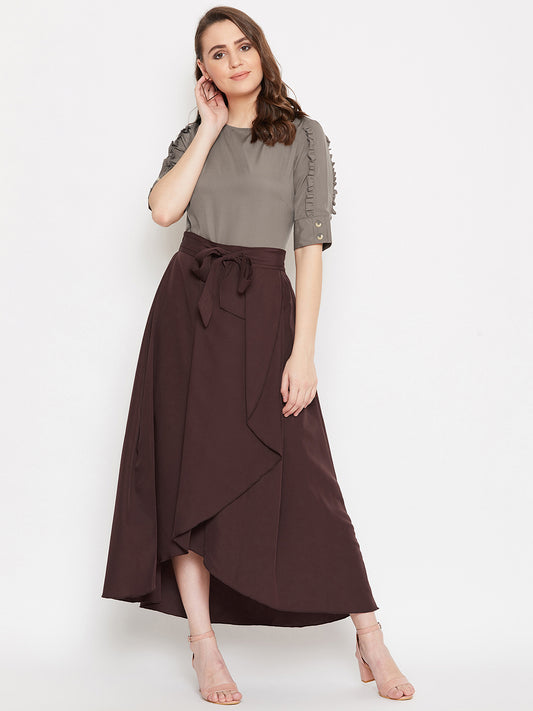 Frill Sleeve Top & Asymmetrical Skirt  Set (Sku-BLMG20291).