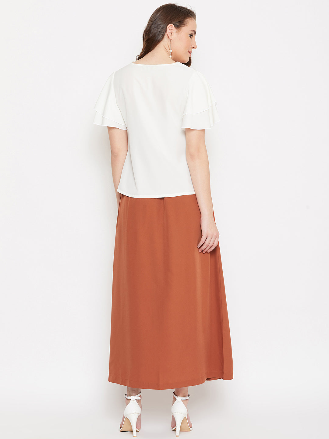 V-Neck Top With Front Button Skirt Set.