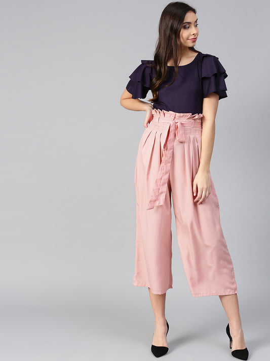 Purple Layered Top & Peach Trouser Set (Sku- BLMG7826).