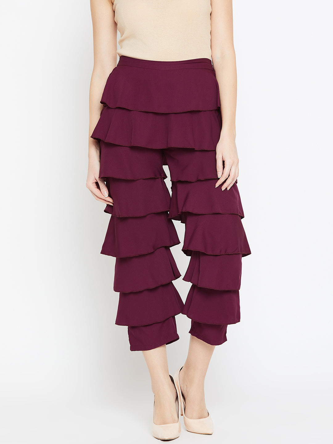 Blue Layered Georgette Palazzo Pants for Women  Stilento