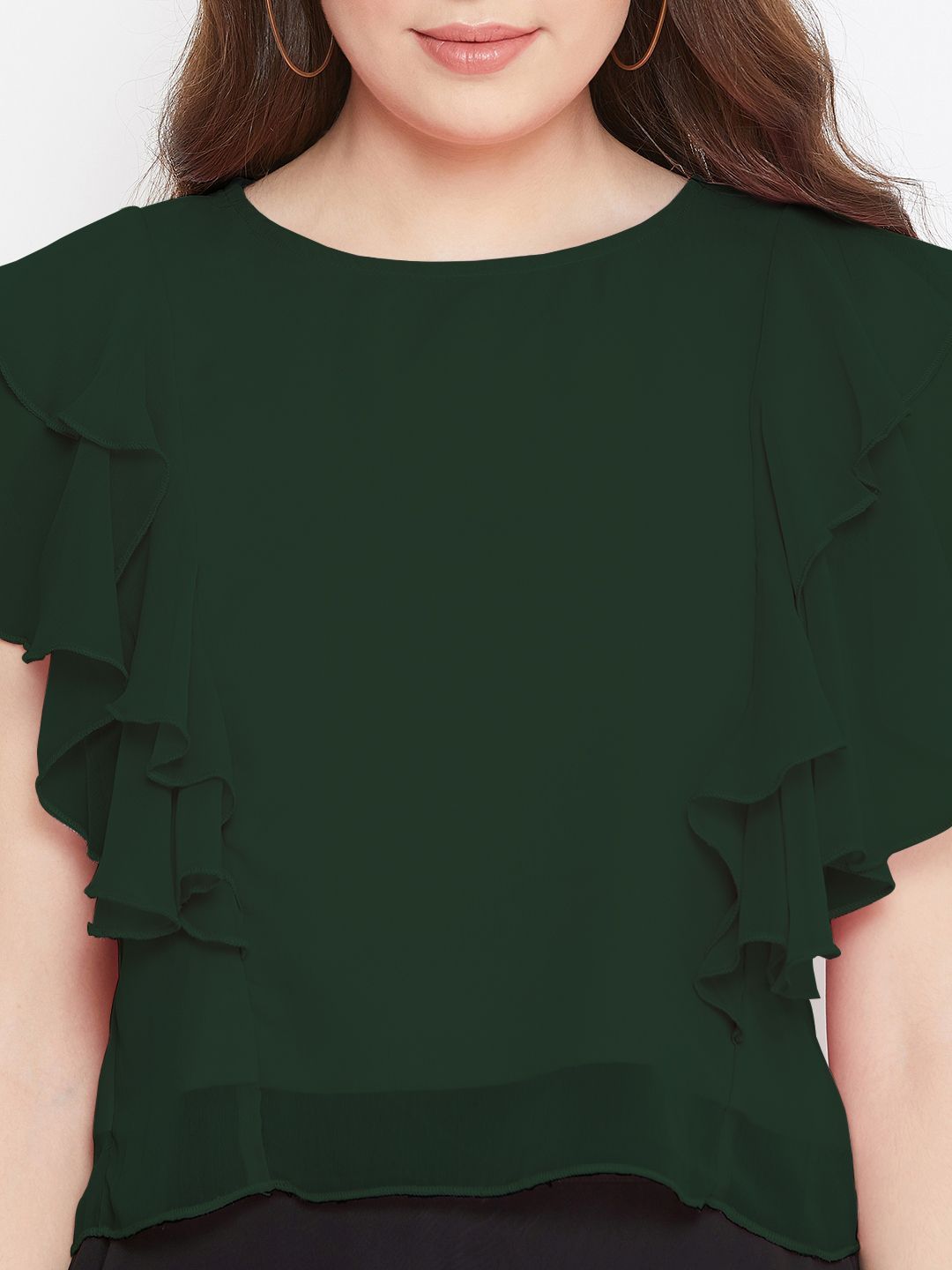 Casual Layered Solid Women Green Top